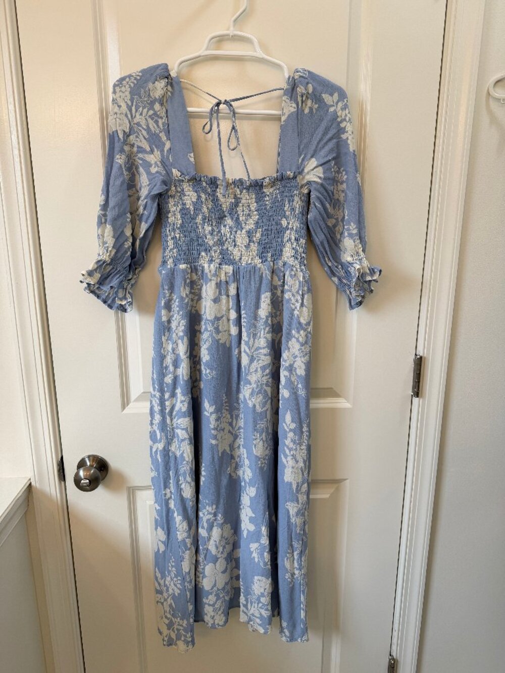 Reformation Light Blue Floral Smocked Dress